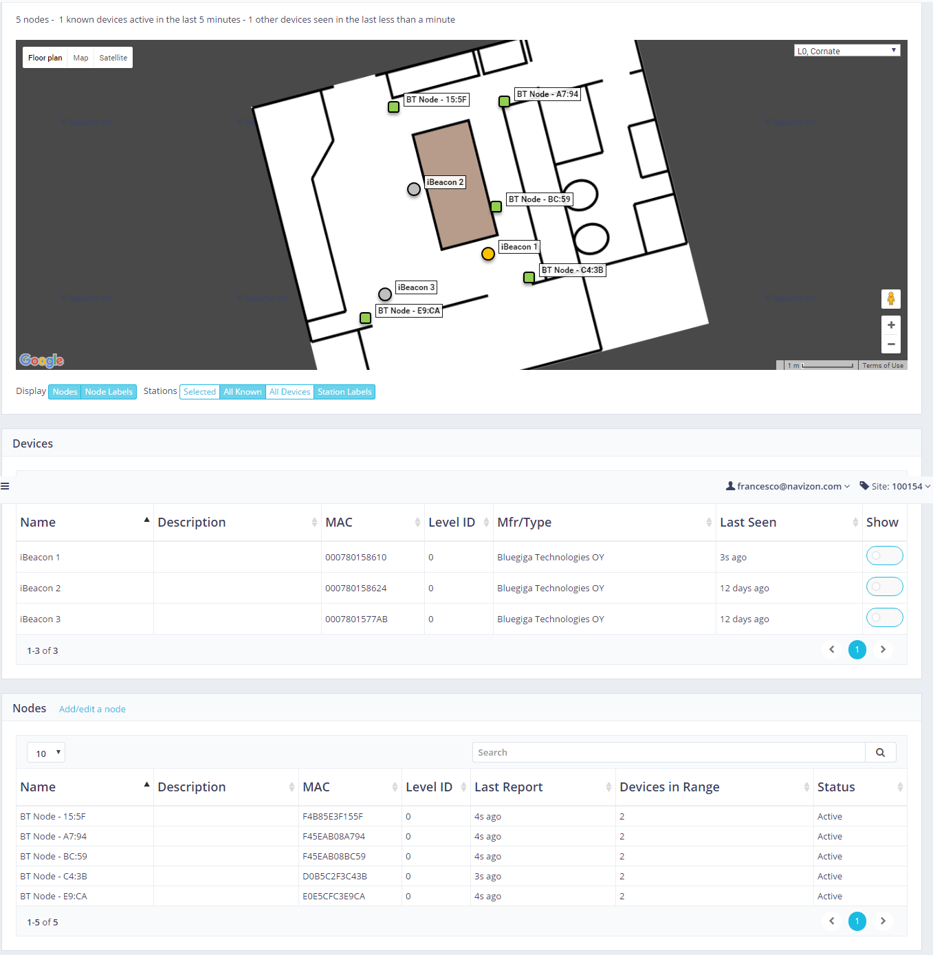 Indoor Tracking Dashboard - Bluetooth Beacon Tracker - Map